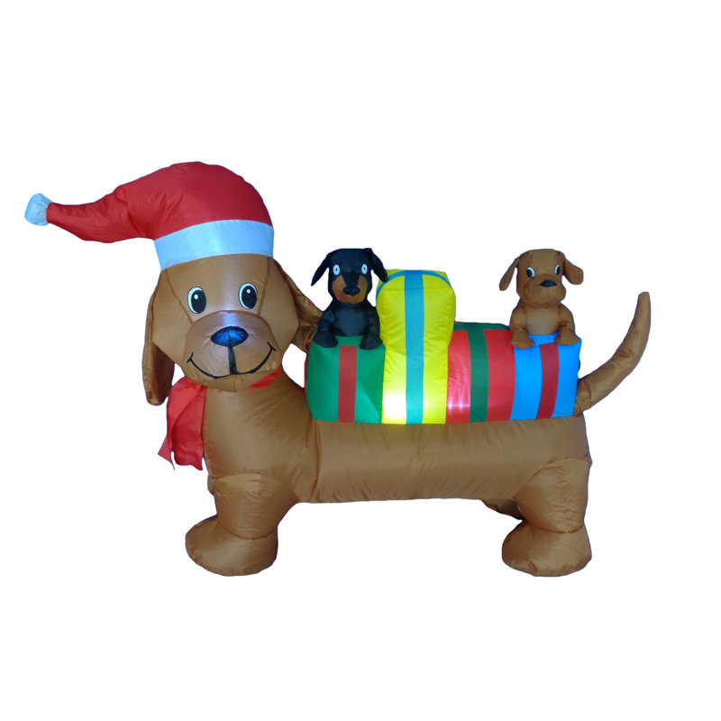 The Holiday Aisle® 4 Foot Long Lighted Christmas Inflatable Three Dogs Puppies with Multicolor